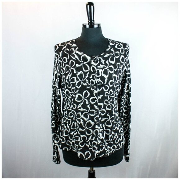 Charter Club Black White Floral Cardigan S… - Picture 1 of 5
